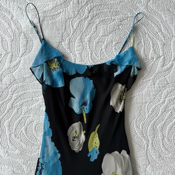 Vintage 90s Betsey Johnson Silk Floral Print Spaghetti Strap Maxi Dress - Picture 7 of 15